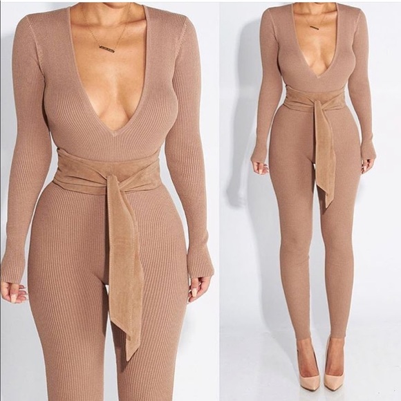 ribbed long sleeve jumpsuit